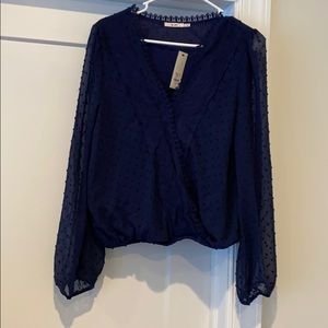 Navy wrap blouse with gorgeous details